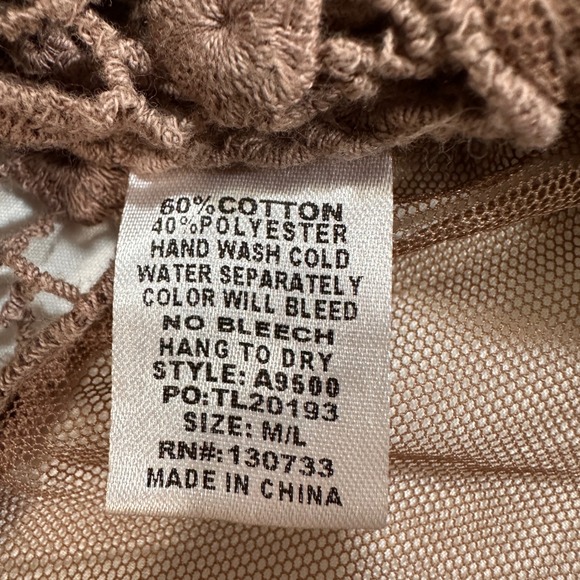 Umgee Crochet Lace Mesh Tank Top Womens M/L Brown Racerback Boho | Cottagecore - Picture 5 of 7